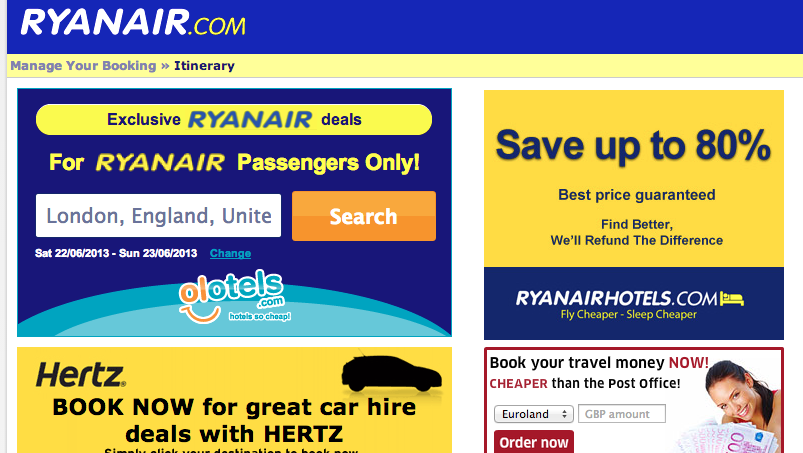 Ryan Air itinerary page
